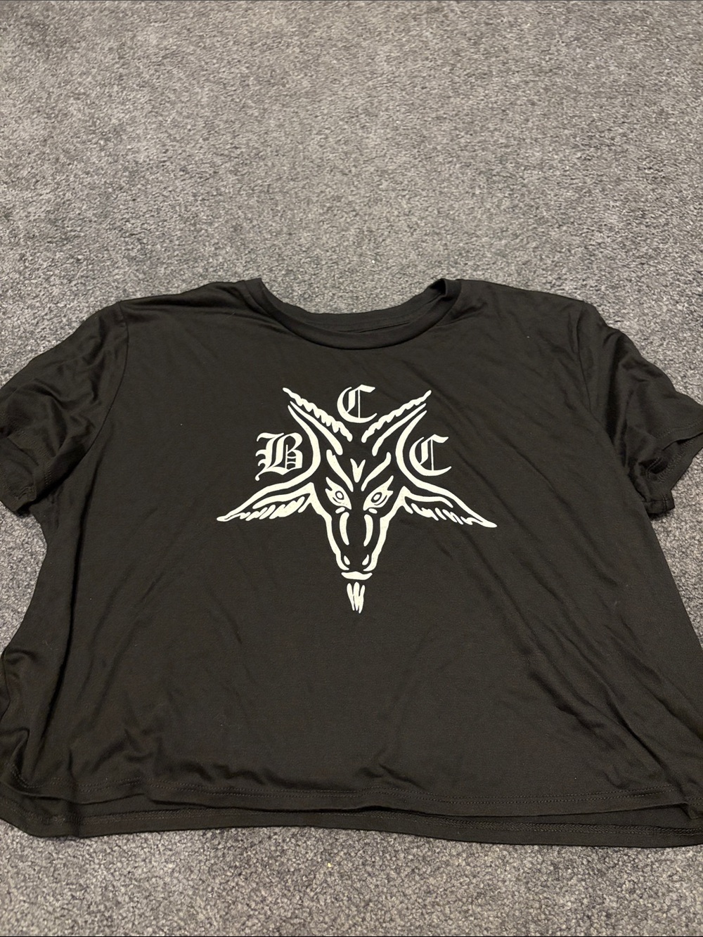 Black Graphic cropped Tee with Goat Motif